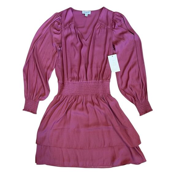 Evereve Women’s Sz XS NWT Shiloh Satin Long Sleeve Mini Dress Dusty Rose $118 - Picture 4 of 13